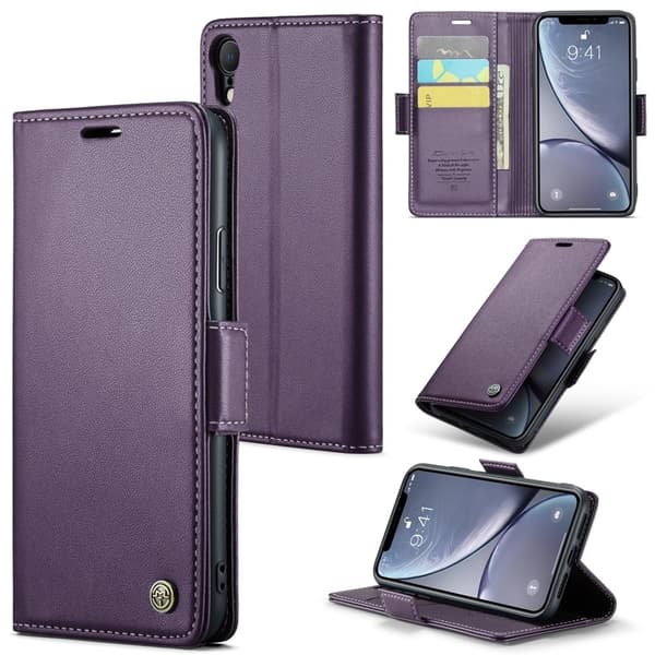 CASEME Plånboksfodral Konstläder iPhone XR RFID-Skydd Lila