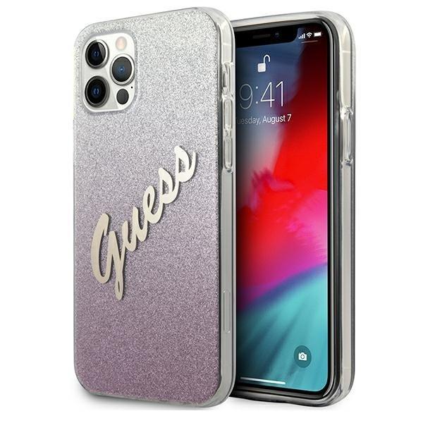 Guess iPhone 12 Pro Max Skal Glitter Gradient Script - Rosa Rosa