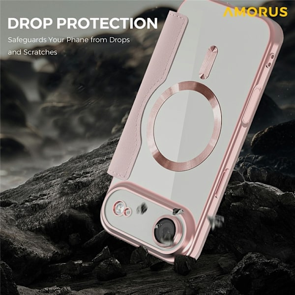AMORUS iPhone Air Plånboksfodral MagSafe RFID-Skydd - Rosa Rosa