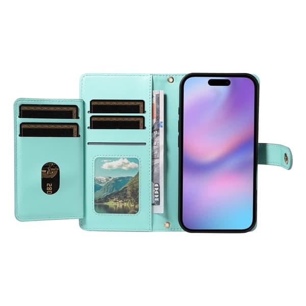 iPhone 17 Plånboksfodral Rhombus Läder - Ljusgrön Grön