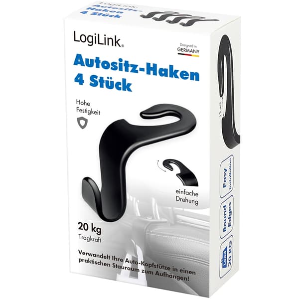 LogiLink Krokar till bilstolar max 20kg 4-pack Svart