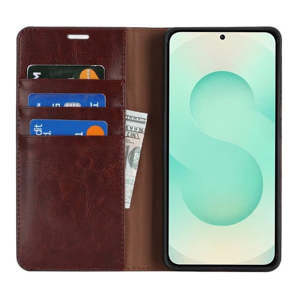 Plånboksfodral för Samsung Galaxy S26 Plus Äkta läder - Mörkbrun