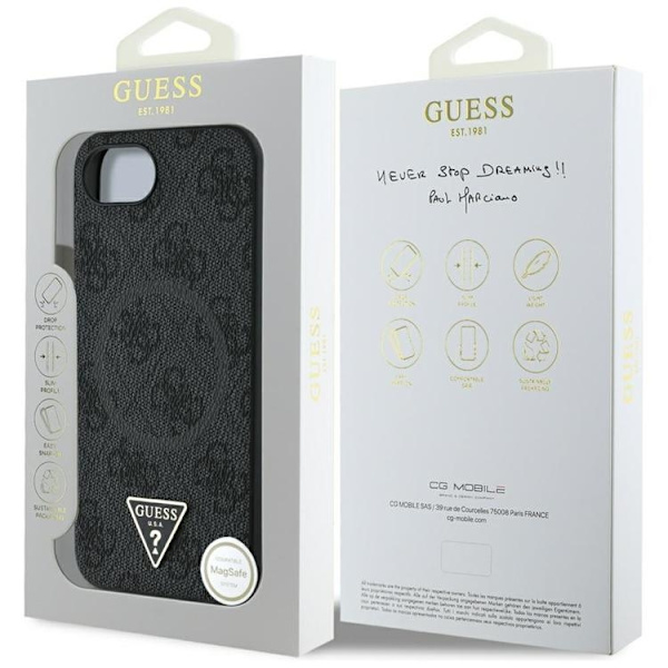 Guess Mobilskal till iPhone 16e MagSafe 4G Ring Triangle Logo Svart