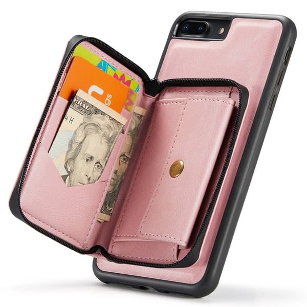 JEEHOOD Mobilskal till iPhone 7 Plus/8 Plus 2-i-1 Stöttålig Konstläder Rosa