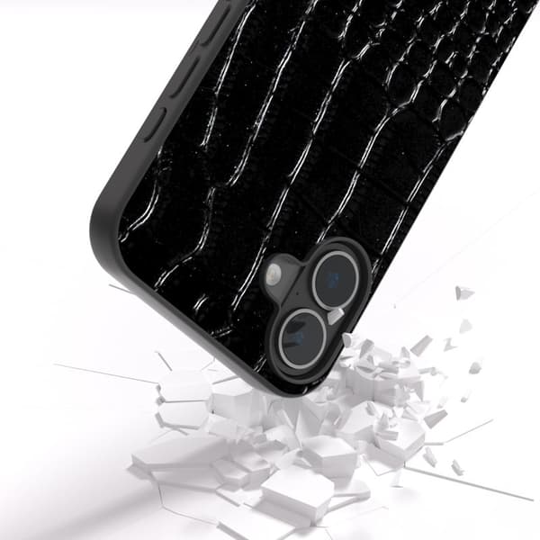 ABEEL Mobilskal till iPhone 16 Krokodil Textur Äkta Läder Svart