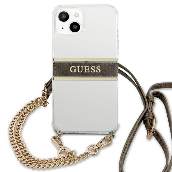 Guess Brun Strap Gold Chain Skal iPhone 13 Mini - Transparent Brun