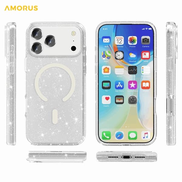AMORUS Mobilskal till iPhone 17 Pro Max Magsafe Glitter Powder PC + TPU - Vit Vit