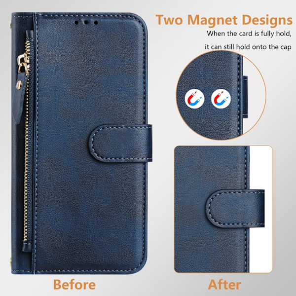 iPhone 16 Plånboksfodral Zipper Pocket Konstläder - Blå Blå