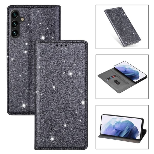 Mobilskal till Samsung Galaxy S26 Plus Glittrande Konstläder + TPU Kortfack Grå