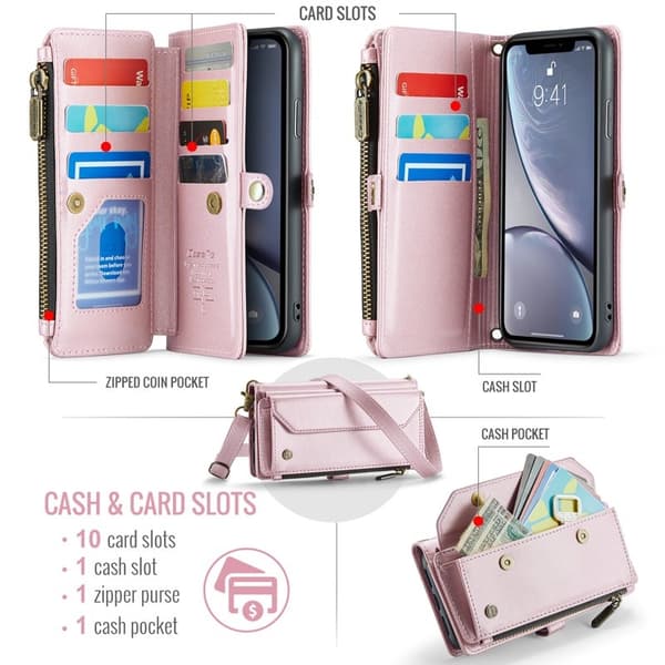 CASEME Plånboksfodral Konstläder till iPhone XR med kortfack - Rosa
