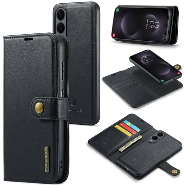DG.MING Samsung Galaxy S25 Edge Plånboksfodral Äkta läder - Svart