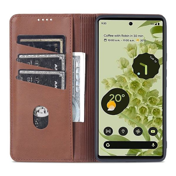AZNS Smooth Design Plånboksfodral för Google Pixel 6 Pro - Konstläder - Brun