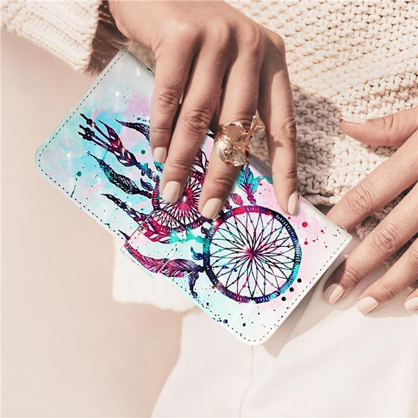 iPhone 16 Plus Plånboksfodral Printing Pattern Med Rem Flerfärgad