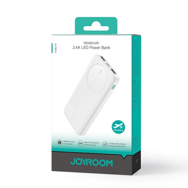 Joyroom Powerbank 10000mAh 2xUSB-A 1xUSB-C 2.4A - Hvid Vit