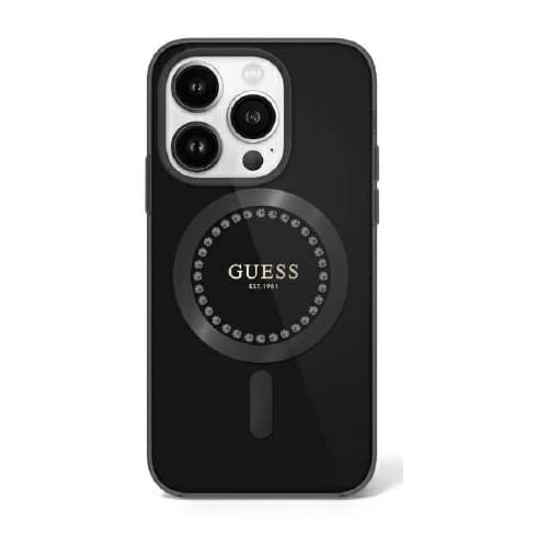 Guess telefontaske til iPhone 16 Pro MagSafe IML Rhinestone - Sort Black