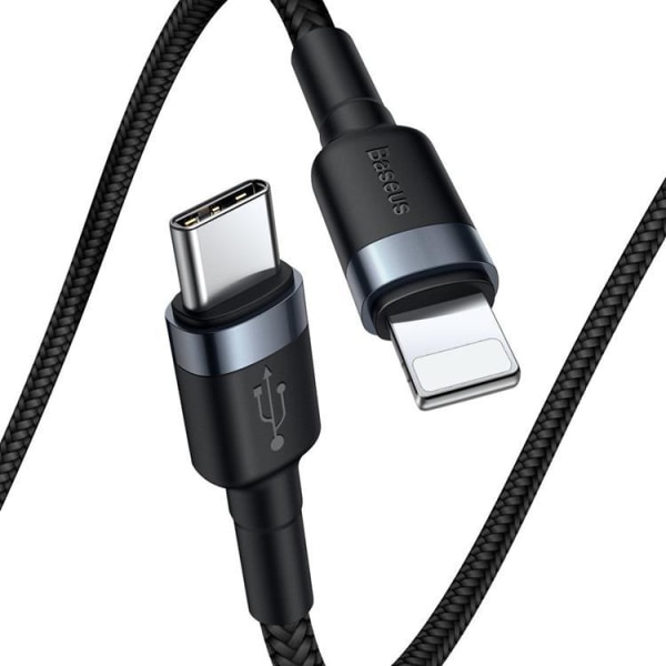 Baseus-punottu USB-C Lightning-kaapeli 18W 1m - musta / harmaa