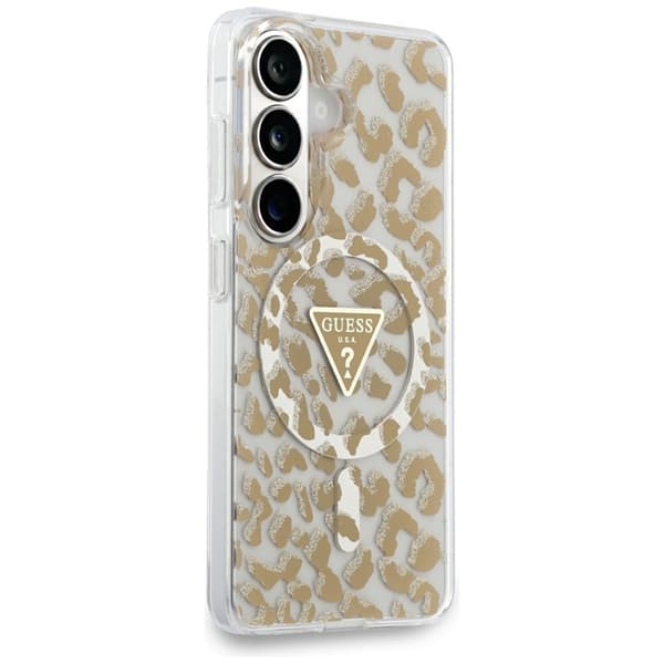 Guess Mobilskal För Galaxy S26 MagSafe IML Leopard Print Triangle Brun