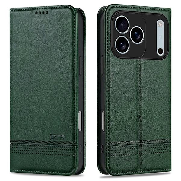 AZNS iPhone 17 Pro Max Plånboksfodral Konstläder - Grön