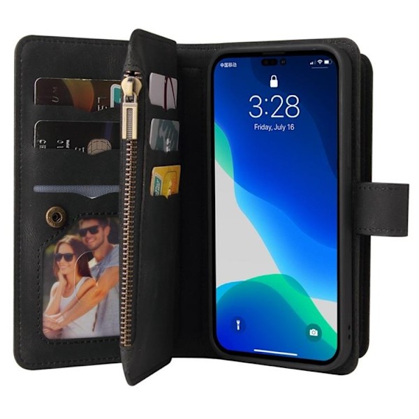 iPhone 14 Pro Max Plånboksfodral KT Zipper - Svart Svart