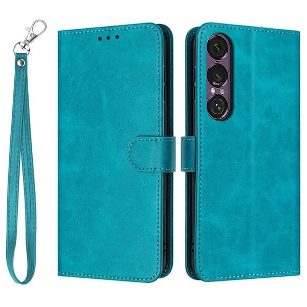 Sony Xperia 1 VII Konstläder Plånboksfodral Calf Texture Med Rem - Grön Grön