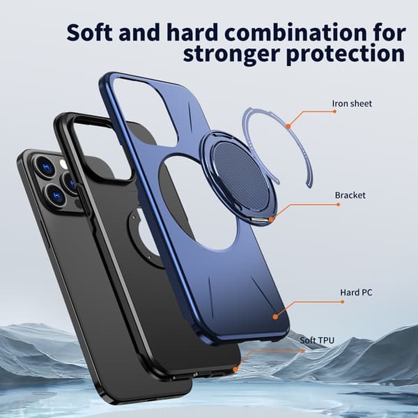 Mobilskal till iPhone 15 Pro Max MagSafe Rotating Kickstand TPU + PC Blå