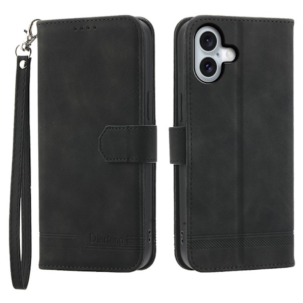 DIERFENG DF-03 iPhone 16 Plus Plånboksfodral Konstläder - Svart