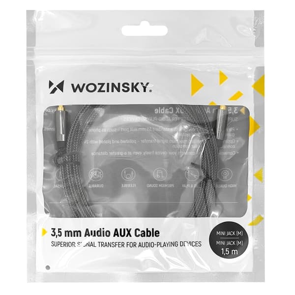 Wozinsky 2xAUX Kabel Universal Mini Jack 1.5m - Svart Svart