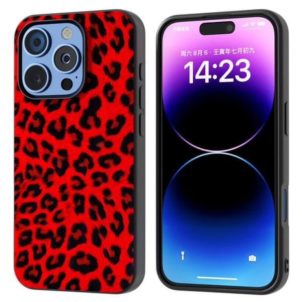 ABEEL Mobilskal till iPhone 16 Pro PU+TPU Leopardmönster Röd