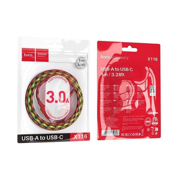 HOCO USB-A till USB-C Kabel 3A 1m Nylon X116 - Gradient Röd Röd