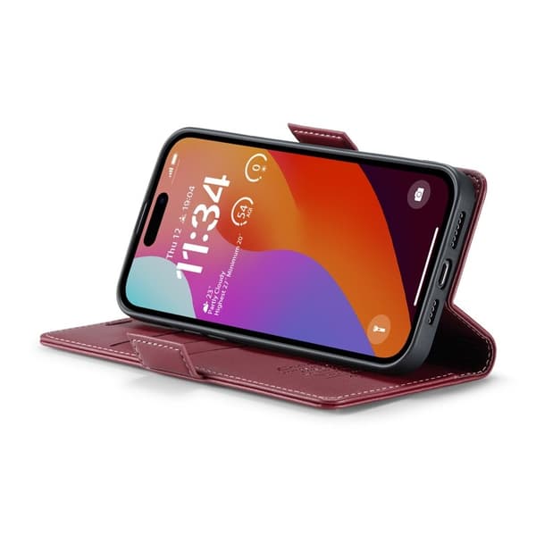 CASEME iPhone 16 Pro Plånboksfodral Konstläder RFID-Skydd Röd