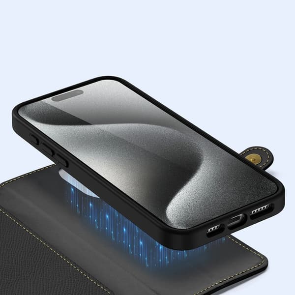Dux Ducis iPhone 15 Pro Pung Taske Lawa Læder - Sort Svart