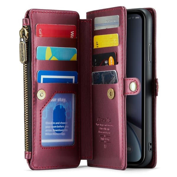 CASEME Plånboksfodral Konstläder för iPhone XR med kortfack - Vinröd