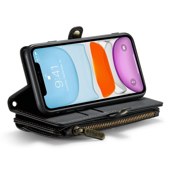CASEME Plånboksfodral Konstläder för iPhone 11 med kortfack - Svart
