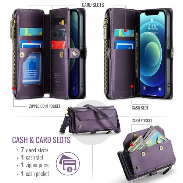 CASEME Plånboksfodral Konstläder för iPhone 12/12 Pro - Lila