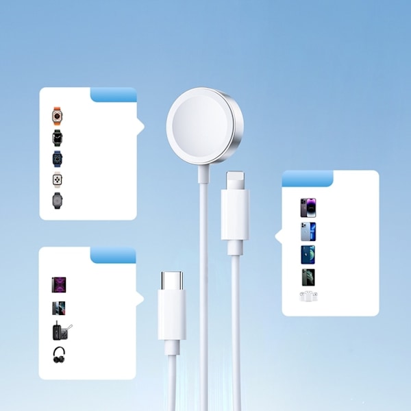 Joyroom 3i1 USB-A til Lightning/USB-C kabel og magnetisk oplader Vit