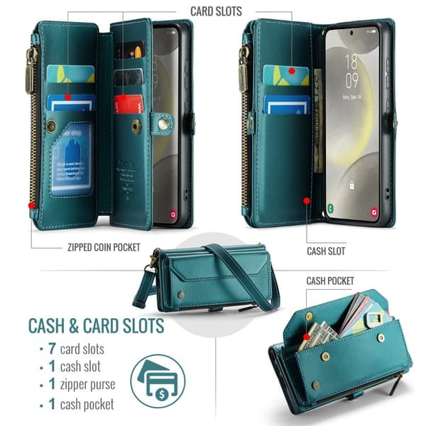 CASEME Plånboksfodral Konstläder för Samsung Galaxy S25+ - Grön