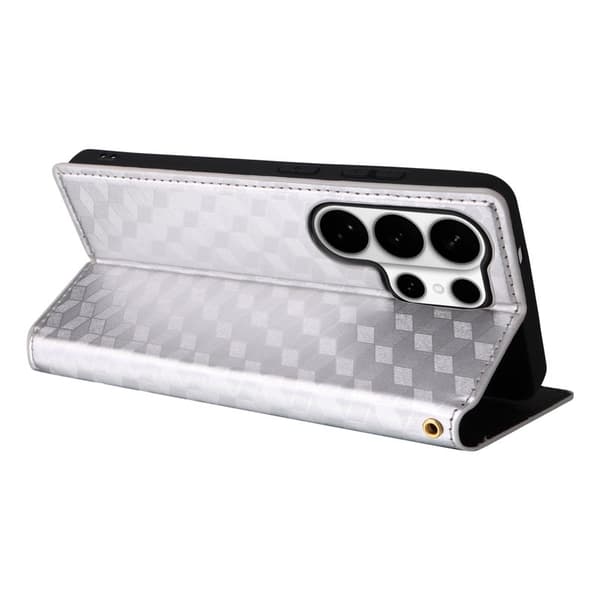 Samsung Galaxy S26 Ultra Plånboksfodral Rhombus Pr präglat Konstläder - Silver