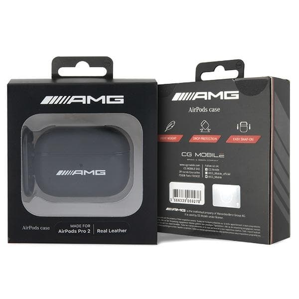 AMG Airpods Pro 2 Taske Læder Hvid Logo - Sort