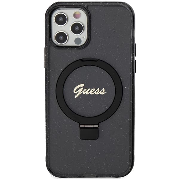 Guess Mobilskal till iPhone 12/12 Pro MagSafe Ring Stand Script Glitter