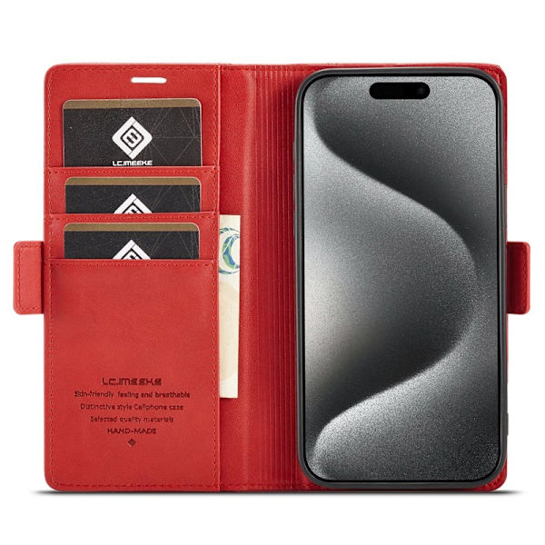 LC.IMEEKE iPhone 16 Pro Plånboksfodral Konstläder - Röd