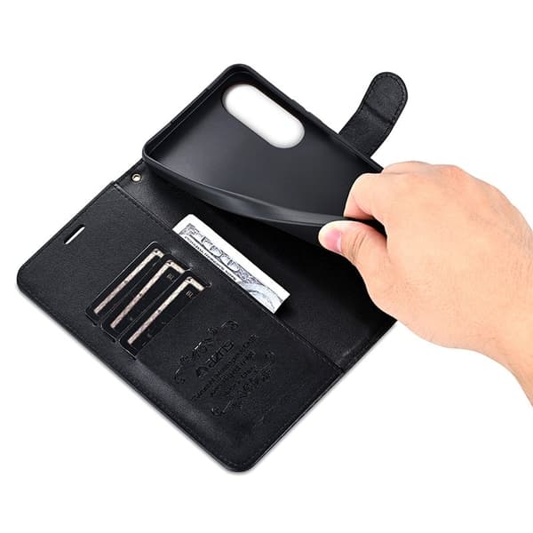 AZNS Samsung Galaxy S25 Edge Plånboksfodral Anti-Scratch Konstläder - Svart