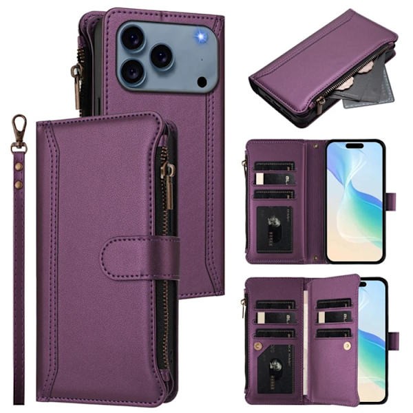iPhone 17 Pro Max Plånboksfodral 9 Kortfack - Lila Lila