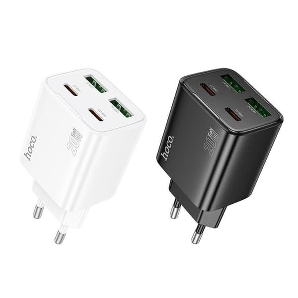 Hoco Snabbladdare PD 20W 2xUSB-A 2xUSB-C QC3.0 3A N55 - Svart Svart
