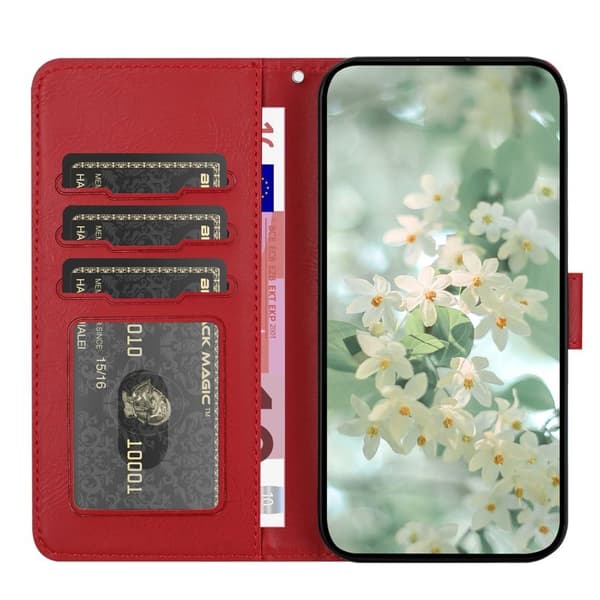 Samsung Galaxy S26 Plånboksfodral Blommönster Konstläder Flip - Röd