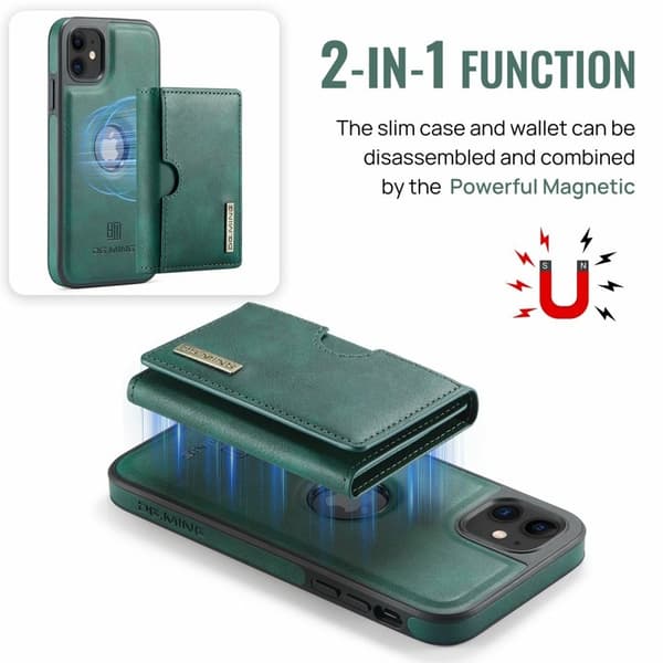 DG.MING M6 Series Mobilskal till iPhone 11 Magnetiskt Plånboksfodral Grön
