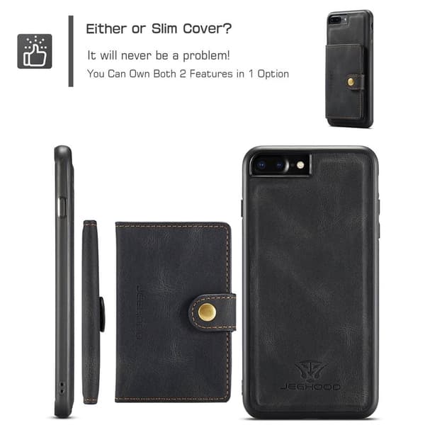 JEEHOOD Mobilskal till iPhone 7 Plus/8 Plus Konstläder TPU Svart