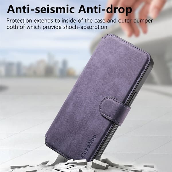 CASENEO iPhone 15 Plånboksfodral Magnetiskt Detachable Konstläder - Lila