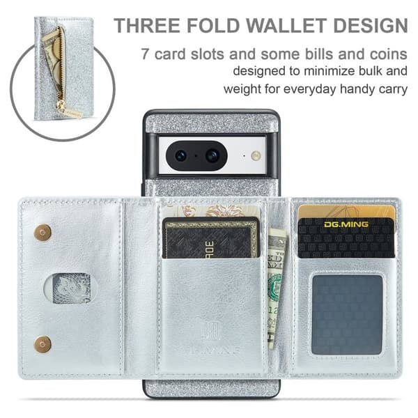 DG.MING M3 Series Mobilskal till Google Pixel 8 Glitter KonstLäder Silver
