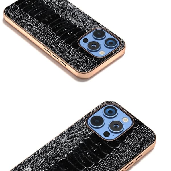 ABEEL Mobilskal till iPhone 16 Pro Max Electropläterad Äkta Läder Svart
