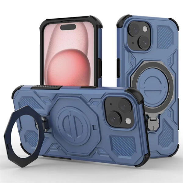 Mobilskal till iPhone 15 Plast Shockproof Med Ställ - Blå Blå